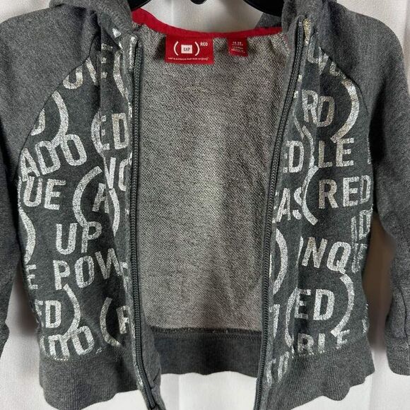 Baby Gap Gray & Silver RED Zip Up Hooded Sweatshirt Jacket Fleece 18-24 Months - Picture 4 of 10